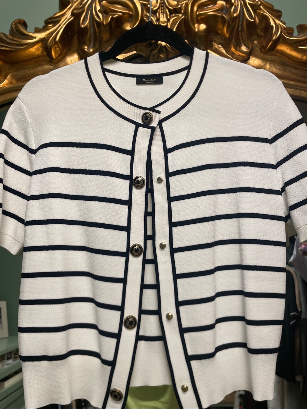 Massimo Dutti White and black Striped Short Sleeve Cardigan